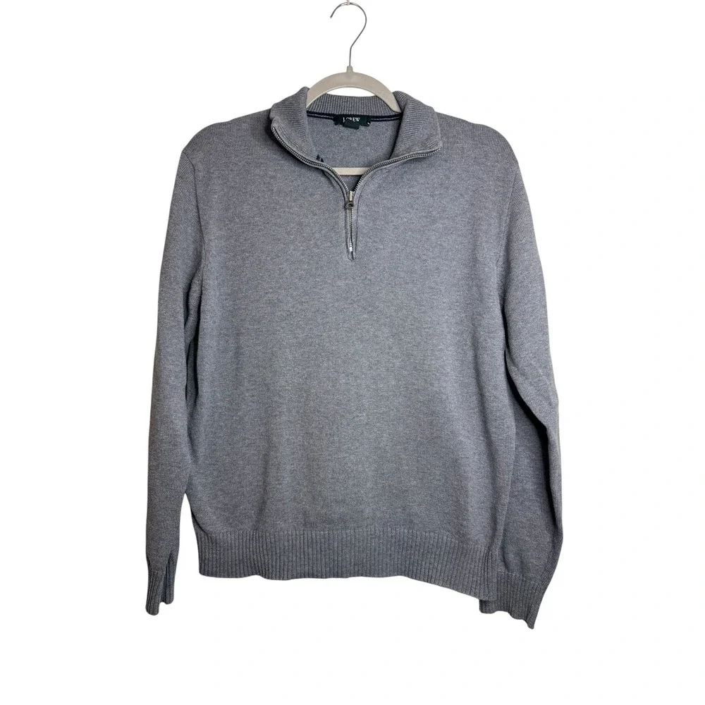 Vintage J. Crew Quarter Zip Sweater Gray‎ 100% Cotton Mock Neck Pullover Men M